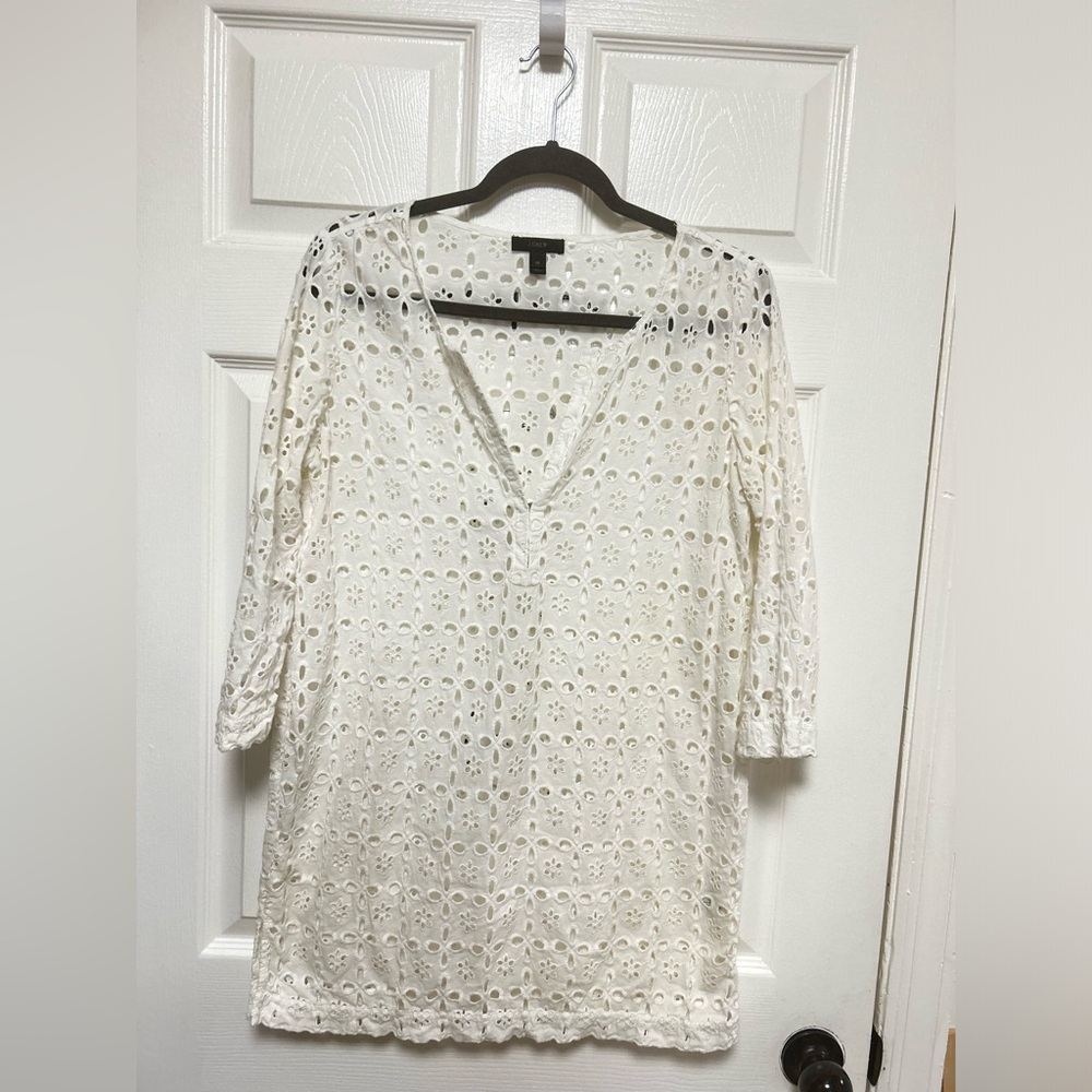 J Crew Women’s White Eyelet Cotton Beach Cover Up Size XS